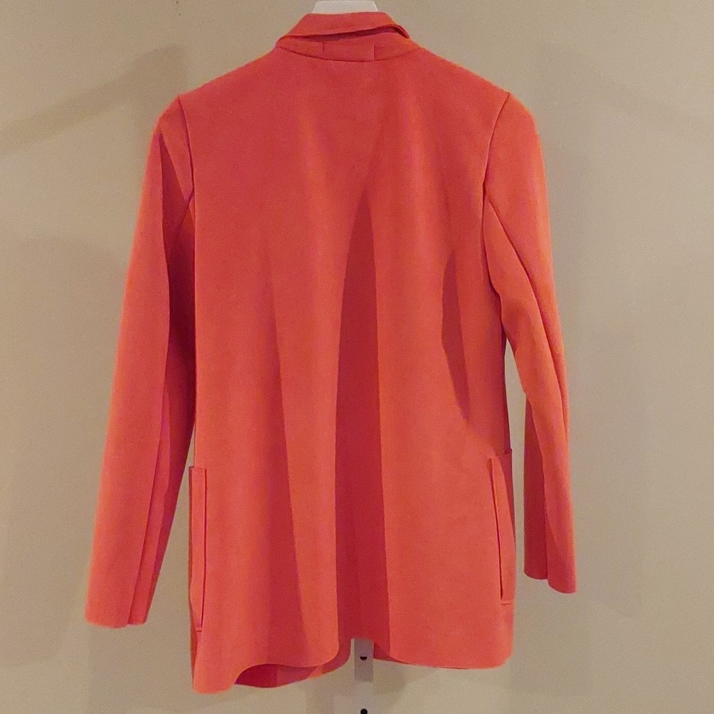 Joan‎ Vass Open Front Jacket Small Coral Suede Feel Oversized Minimalist Pockets - Picture 4 of 7